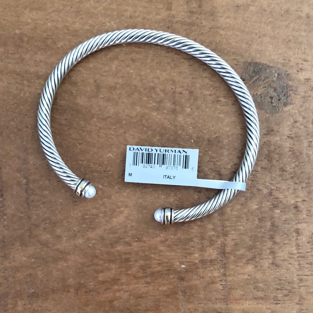David Yurman Two-Tone Cable Open Bracelet in Silver and Gold with Pearls - Picture 2 of 3